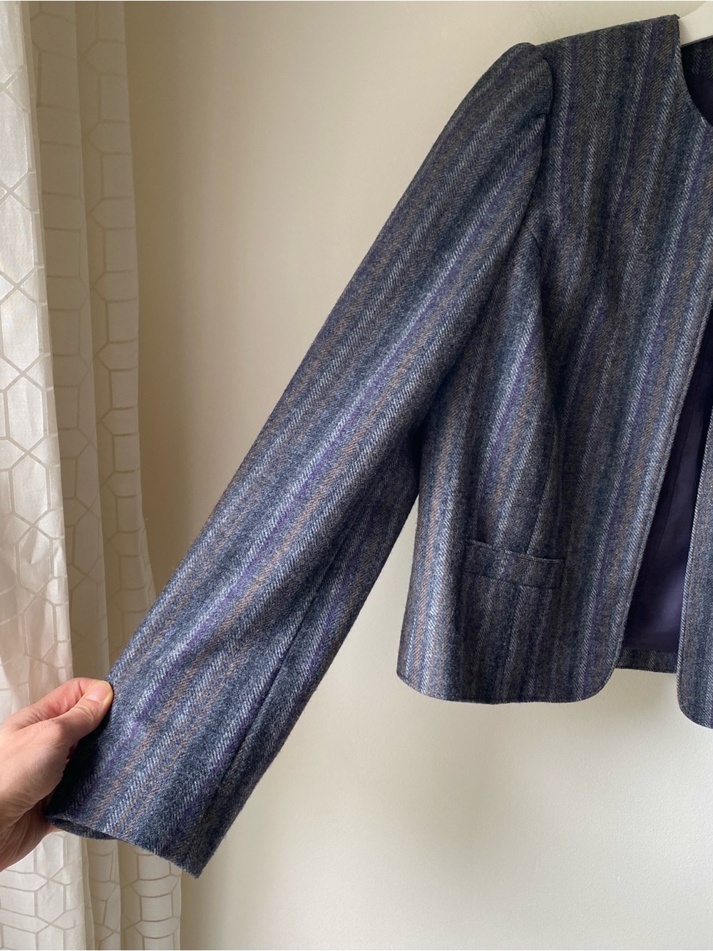 Vintage 100%wool open front striped blazer - Picture 8 of 14